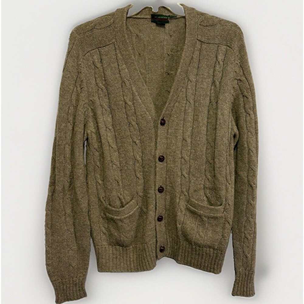 Vintage Hill & Archer Cardigan Wool Cable Knit Fisherman Sweater Large Academia